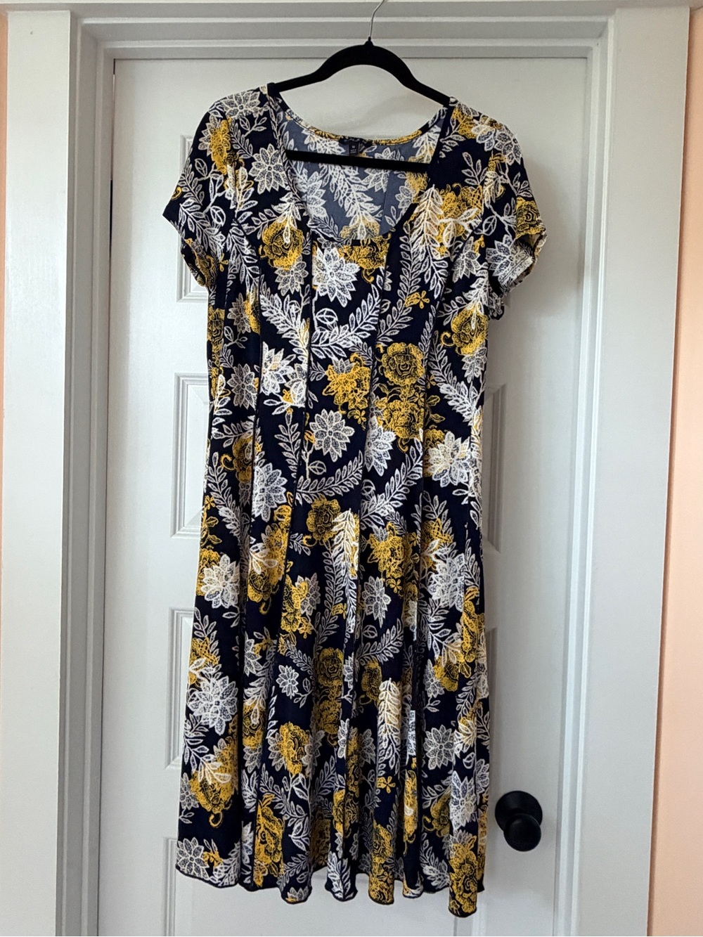 Flowy Navy Dress with Yellow & White Floral Print